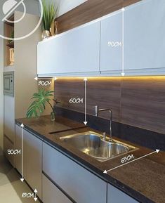 an image of a kitchen setting with the measurements for the sink and countertop area