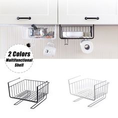 two colors multifunctional shelf for kitchen cabinets with pull out shelves and hanging baskets