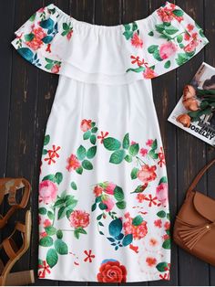 $21.99 Ruffles Off The Shoulder Sheath Dress - WHITE S White Bodycon Dress, Floral Sheath Dress, Dresses Xxl, Mini Robes, Short Sleeve Pattern, Long Sleeve Bodycon, Long Sleeve Bodycon Dress, Sheath Dress