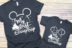 two matching shirts that say my first disney trip