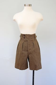 50s Shorts, 1950s Shorts, Military Shoes, Leather Blouse, Suit Jumpsuit, High Waist Shorts, Olive Green Color, Vintage Military, Green Wool