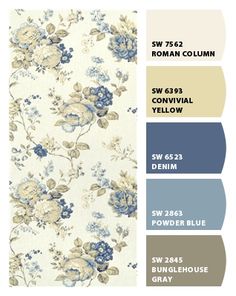 some blue and white flowers are on the wall in this color swat list for walls