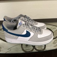 Gray Blue And White Nike Air Force 1 Air Force 1 Blue And White, Air Force Azul, Men Air Force 1, Nike Air Force 1 Men, Nike Shoes Men, Nike Shox Turbo, Gray Nike Shoes, White Nike Air Force 1, White Nike Air Force