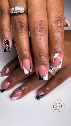 Nails Black And White, Short Square Nails, Work Nails, Dope Nail Designs, Black Nail, Short Acrylic Nails Designs, Acrylic Nails Coffin, Square Acrylic Nails