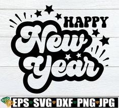 happy new year svg dxf file with stars and the words happy new year