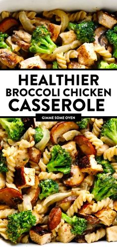 broccoli and chicken casserole with text overlay