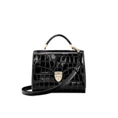 Midi Mayfair Bag in Deep Shine Black Croc from Aspinal of London Croc Chain, Queen Diana, Black Retro, Favorite Handbags, Croc Print, Aspinal Of London, The Duchess, Leicester, Black Handbags