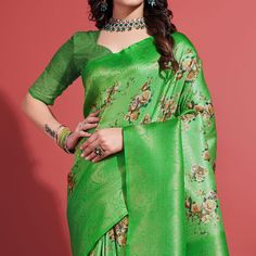 Green colored saree is made from banarasi silk fabric which is highlighted with beautiful digital printed with weaving work as shown. comes along unstitched banarasi silk blouse piece which you can customise as per your design/style. Occasion - You can wear this saree for party, festivals, functions and ideal for any fashionista. Note:- the actual product may differ slightly in color and design from the one illustrated in the images when compared with computer or mobile screen. Measurements: Sar Saree For Party, Saree Banarasi, Banarasi Silk Saree, Baby Skin Care, Mobile Screen, Silk Lehenga, Blouse Piece, Design Style, Silk Blouse