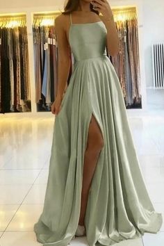 Chicloth Spaghetti-Straps Dusty Sage Prom Dress Long Split Sage Green Prom Dress, 파티 드레스, Spaghetti Strap Prom Dress, Cute Prom Dresses, Pretty Prom Dresses, Green Prom Dress, Grad Dresses, Evening Party Dress, Long Prom Dress