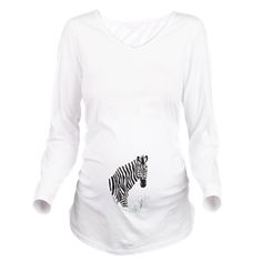 a pregnant woman's white shirt with a zebra printed on the front and side