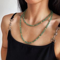 L O N G ∙ A V E N T U R I N E ∙ N E C K L A C E ✨Features: * Materials: Natural Aventurine Rondelle Beads, Brass Hardware * Beads Size: 4mm Small Beads * Color: Stunning Green Beads, Gold Hardware * Length: 40" / 102cm, plus 2" /5cm extension chain. Can be customized. * Closure: Lobster Claw * Shipped with a Gift Box. Each order comes with a special surprise gift⭐ * Handmade with love & care 📋Care Instructions: To maintain the luster of your jewelry, avoid contact with water, lotions, and perfu Green Aventurine Necklace, Jade Bead Necklace, Boho Chic Necklace, Aventurine Necklace, Care Care, Multi Layer Necklace, Small Beads, Long Necklaces, Layer Necklace