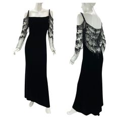 Valentino Black Velvet Beaded Maxi Dress Gown F/W 2003 Runway Collection US size - 8 Black velvet 20s inspired Gatsby dress finished with lots of black onyx cabochon and crystals over the tulle. Fully lined, Side zip closure. Measurements: Length - 58 inches, Bust - up to 34", Waist - 30", Hips - 36". Made in Italy. Excellent condition. Beaded Maxi Dress, Gatsby Dress, Valentino Black, Valentino Dress, Runway Collection, Gatsby, Black Velvet, Evening Gowns, Gowns Dresses