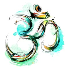 an om symbol painted in watercolor and ink