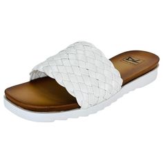 - Faux Leather Upper & Lining - Rubber Soles - Slip On - Medium Width - Square Toe - 1-1/4” Heel Height - 3/4” Platform Height - New In Box Comfortable White Sandals With Woven Sole, White Faux Leather Sandals For Spring, Spring White Faux Leather Sandals, White Faux Leather Sandals For Summer, Trendy White Faux Leather Sandals, Laundry White, Dirty Laundry Shoes, Faux Fur Sandals, Black And White Flats