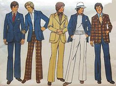 Gemini Core, Decade Outfits, Mens Suits Pattern, 60s Vintage Fashion, 60s Men, Mens Sewing Patterns, 1970s Sewing Patterns, 70s Outfits, Denim Projects