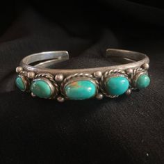 Lovely, Authentic Navajo Old Pawn Bracelet. The Silver Setting Is Primitive, Silver Work Indicative Of The Old Pawn Craftsmanship. The Turquoise Tends To Be On The Greener Side, With The Main Stone, Having Some Beautiful Rest Colored Inclusions. A Nice Addition For A Collector. Sterling Bracelets, Navajo Turquoise, Silver Work, Womens Jewelry Bracelets, The Old, Old Things, Women Jewelry, Turquoise, Bracelet