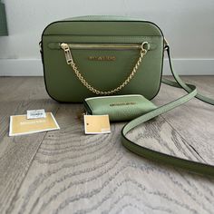 Michael Kors Fern Green Crossbody Bag And Zipped Card Case. Brand New ! Measurements 10x6x2 Designer Green Bag With Card Slots, Designer Green Bags With Card Slots, Green Crossbody Bag With Interior Card Slots, Luxury Green Bags With Card Slots, Green Crossbody Bag, Bags Michael Kors, Michael Kors Crossbody Bag, Fern Green, Michael Kors Crossbody