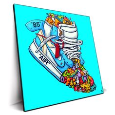 a painting of a sneaker with the number 85 on it's side and colorful candy