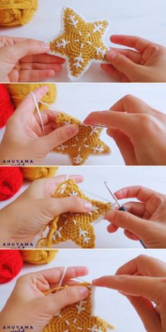 crochet star ornament being worked on