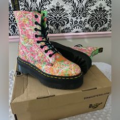 Used Good Condition Dr Martens Shoes, Martens Shoes, Moto Boots, Orange Pink, Color Orange, Pink And Orange, So Cute, Women Shoes, Orange