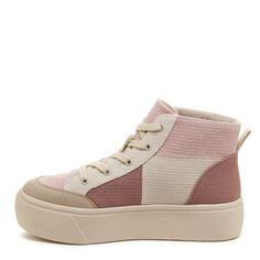 Stand out in Rocket Dog's Flair Pink Patchwork Platform Sneakers! 🌸These high top sneakers feature a subtle pink patchwork cotton upper, cozy jersey lining, and a sturdy rubber flatform wedge. Lace them up with your favorite pair of jeans or a breezy summer dress for an ultra-cute look. Rocket Dog high top women's sneaker Style: Lace up high top flatform sneaker Upper: Pink and neutral patchwork cotton Lining: Jersey Sole: Rubber flatform wedge Heel Height: 1.89 inches Platform height .67 inche Rocket Dogs, Pink Patchwork, Flatform Sneakers, Top Sneakers Women, Sneaker Style, Rocket Dog, Tickled Pink, Ready To Play, Platform Sneaker