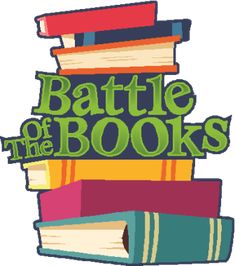 a stack of books with the words battle of the books on it's top