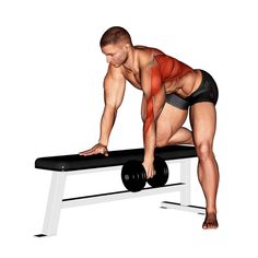 a man is doing push ups on a bench