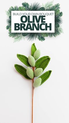 a branch with green leaves on it and the words build your own bouquet olive branch