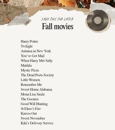 the fall movies list is shown in black and white