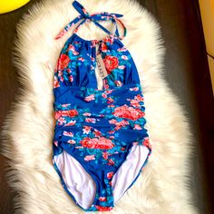 12crazy Floral Swim Suit High Neck Ruched Nwt Sz M Flattering Suit With Ruching And Padded Top. American Swimsuit, Wrap Bathing Suit, Swimsuit Skirt, High Neck One Piece, Plunge Swimsuit, Black Bathing Suits, Swimming Bathing Suits, Floral One Piece Swimsuit, Beach Swimsuit