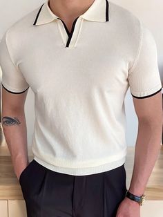 Elevate your wardrobe with our Trendy Streetwear Men's Casual Lapel Short Sleeve Knitting Ribbed Shirt. This classy old money shirt combines fashion and comfort effortlessly, featuring a stylish lapel design, loose fit, hot buttons, and a half placket for a modern twist. The solid color and ribbed detailing add sophistication, while the lightweight knit fabric ensures breathability on warm days. Whether you're strolling down the street or meeting friends, this shirt exudes laid-back charm and ea Mens Casual Jeans, Male Tops, Style Anglais, Clothing Male, Shirts Short Sleeve, Traje Casual, Slim Fit Polo, Smart Casual Outfit, Mens Fashion Summer