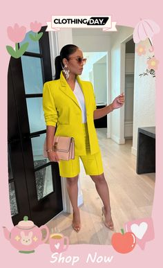 Women Clothing Solid Jacket Shorts Two Piece Spring/summer Casual Blazer Suit