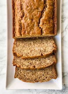 slices of banana bread on a white plate