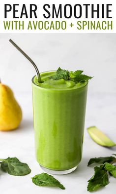 Pear Green Smoothie Recipes, Pear Juice Smoothie, Smoothie With Avocado, Avocado And Spinach, Protein Shake Ingredients, Bullet Recipes, Gi Diet, Nutri Bullet