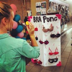 Alpha Pi Phi sister Alexis playing Bra Pong! All proceeds go to the Breast Cancer Society! #breastcancerawareness Bachelorette Slumber Parties, Bra Pong, Bachelorette Party Planning, Bride Shower, Bridal Bachelorette Party, Pi Phi, Bachelorette Games, Sorority Girl, Teen Party