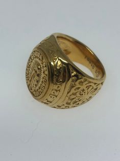 Cool Vintage Rock and Roll star men's ring Nice heavy ring, Golden stainless steel Unused stock from the 1980's I have an assortment of sizes from 8-12 Please add your size to the order in a message and I will send the size you require. If I am out of stock in your size, I will list the ones I have available for replacement. If I am sold out in the sizes you would prefer, I will cancel and refund you, Thank you All jewelry is shipped in a nice gift box. Check out our over a THOUSAND great review Vintage Stainless Steel Signet Ring For Anniversary, Classic Gold Stainless Steel Signet Ring, Gold Stainless Steel Signet Ring For Anniversary, Gold Stainless Steel Engraved Ring For Anniversary, Mens Stainless Steel Rings, Gadgets And Gizmos, Vintage Rock, Mens Ring, Engraved Jewelry