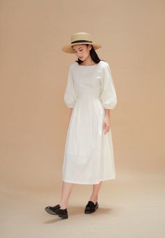 Midi Summer Dress, Cotton Poplin Dress, Poplin Dress, Bishop Sleeve, Midi Dress Summer, Dress Midi, Loose Dress, Square Necklines, Linen Dress