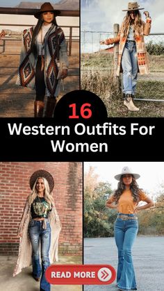 Elevate your style with our collection of 16 western outfits for women that exude timeless charm and modern flair. From rustic denim to statement boots, these outfits are perfect for embracing your inner cowgirl. #WesternFashion #CowgirlStyle #FashionInspiration #StylishOutfits #WomensFashion Western Wear Accessories, Cowgirl Outfits For Older Women, Country Boho Fashion, Western Casual Outfits Winter, Cowboy Overalls Outfit, Texas Western Outfits, Cowgirl Modern Outfits, Long Skirt Cowgirl Outfit, Cowgirl Dressy Outfits