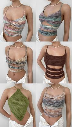 four pictures of different types of bras with chains attached to the chest and bottom