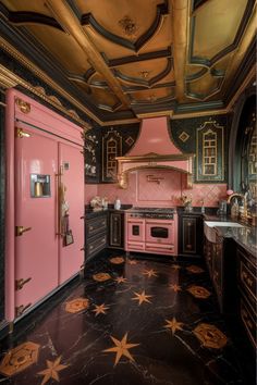 17+ Kitchen Decor Ideas for Bright and Bold Styles Pink And Black Kitchen, Bright Kitchen Ideas, Eclectic Kitchens, Orange Pendant Light, Turquoise Cabinets, Maximalist Kitchen, Pink Cabinets, Yellow Cabinets, Deco Kitchen