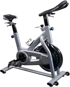 an exercise bike with seat and handlebars is shown on a white background in this image