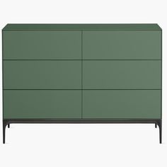 a green dresser with black legs and drawers