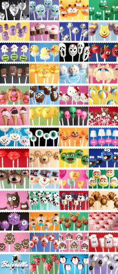 many different types of cupcakes and lollipops are shown in this collage