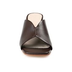 Pulling together a chic look was never so easy. The Karah slides by Journee Signature feature soft genuine leather and a supportive 4 mm Tru Comfort Foam� insole for the perfect fit. A deep-V cutout and the vamp and ribbed heel add a modern finish to the look. Leather Mules With Wrapped Flat Heel, Spring Evening Brown Mules, Brown Evening Mules For Spring, Summer Square Toe Mules With Leather Footbed, Brown Leather Mules With Wrapped Heel, Chic Mules With Leather Lining For Spring, Chic Brown Slip-on Sandals, Chic High Heel Mules With Leather Footbed, Chic Brown Mules With Leather Lining