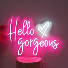 Hello Gorgeous Neon Sign Led Signs Bedroom, Name Lights, Hello Gorgeous Neon Sign, Ambiguous Quotes, Pink Neon Lights, Commercial Signs, Business Signage, Quick Quotes, Event Exhibition