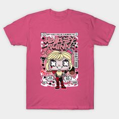 a pink t - shirt with an image of a cartoon character