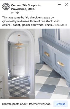 an image of a white and blue room with checkered flooring on the walls