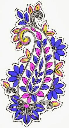 an intricately designed design with blue, pink and yellow flowers on white paper in the middle