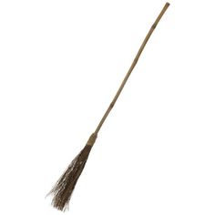 an old broom with long brown handle on a white background, isolated for use in halloween decorations