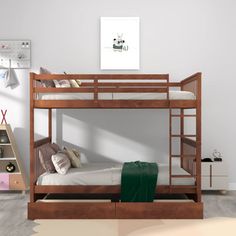 the bunk bed is made up and ready to be used as a child's room